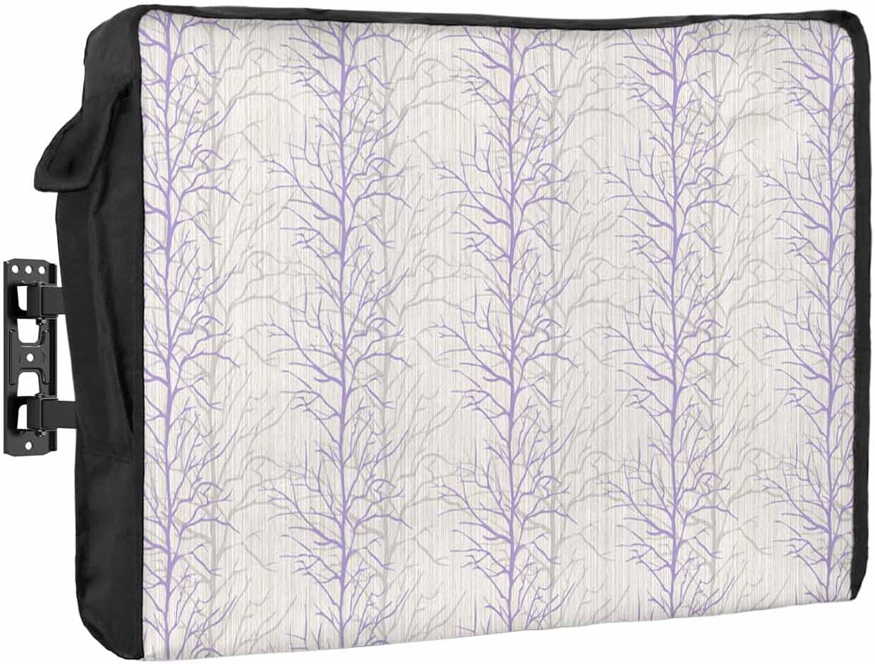 Outdoor TV Cover Farmhouse Botanical Gray Leaves Pattern Waterproof and Weatherproof 60"-65" LCD Movable Shield TV Display Screen Protector Outside Television Covers