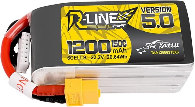 Buddy RC TATTU 6S Lipo Battery R-Line Version 5.0 1200mAh 22.2V 150C Lipo Battery Pack with XT60 Plug for Professional FPV Racing Competitions