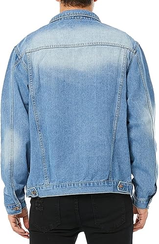 Miniatura 5 de LONGBIDA Chaqueta de mezclilla para hombre, abrigo de camionero de mezclilla desgastada con agujeros