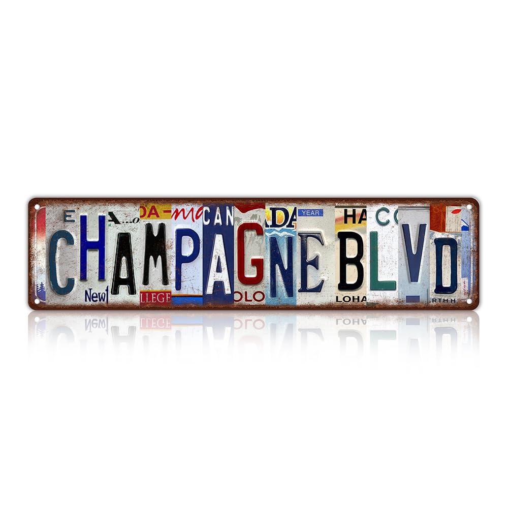 Vintage Champagne Blvd Wall Decor Street Signs Metal Tin Signs 4x16 Inch