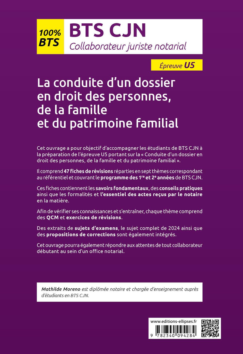 La conduite d'un dossier en droit des personnes, de la famille et du patrimoine familial (Epreuve U5): BTS CJN collaborateur juriste notarial