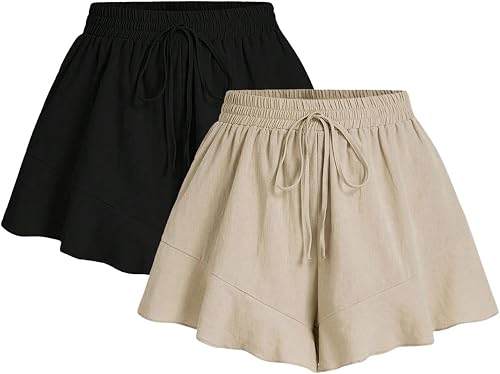 SOLY HUX Womens Plus Size 2 Packs Summer Flowy Shorts Lounge Vacation Clothing A