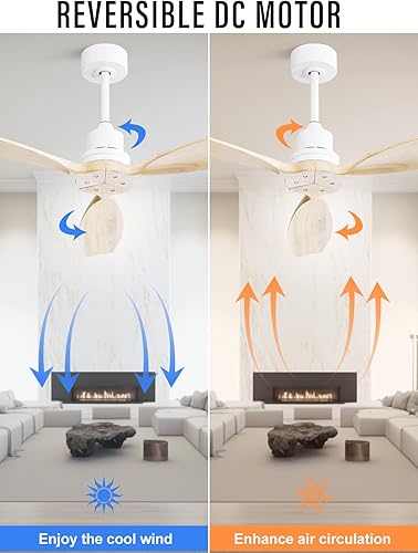 Miniatura 5 de Sofucor Ventilador de techo sin luces, 52 pulgadas de perfil bajo, ventilador de techo de madera Mordern con control remoto para interiores, granja,