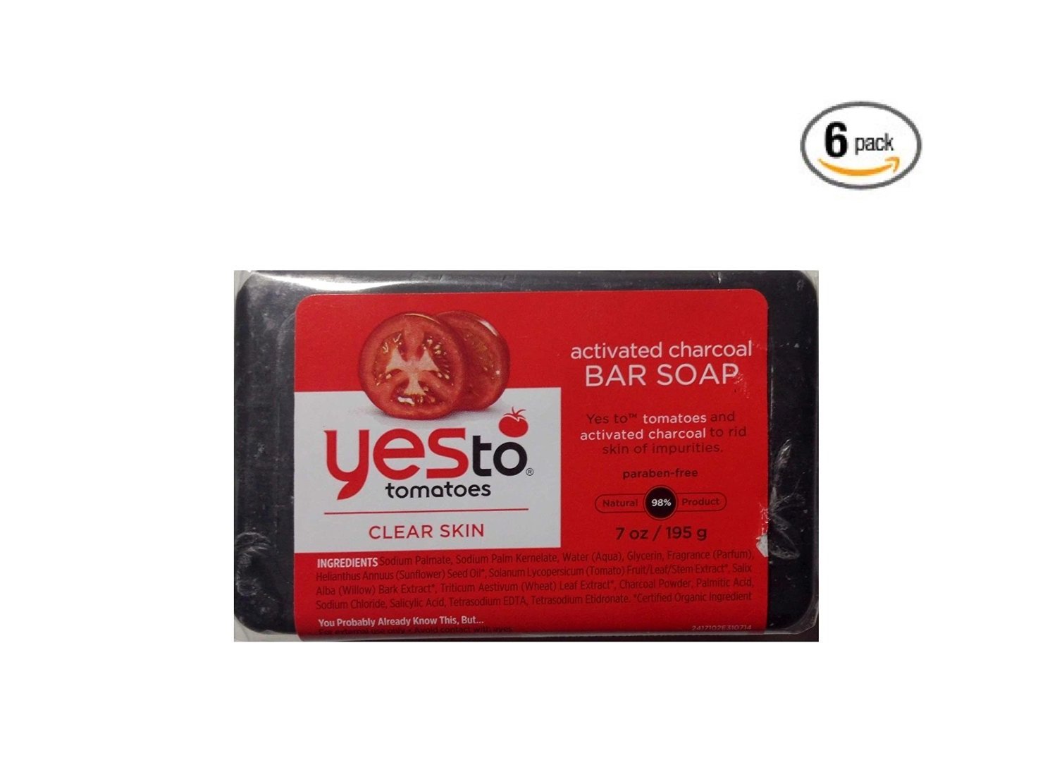 YES TOTomatoes Clear Skin Activated Charcoal Bar Soap 7 oz (Pack of 6)