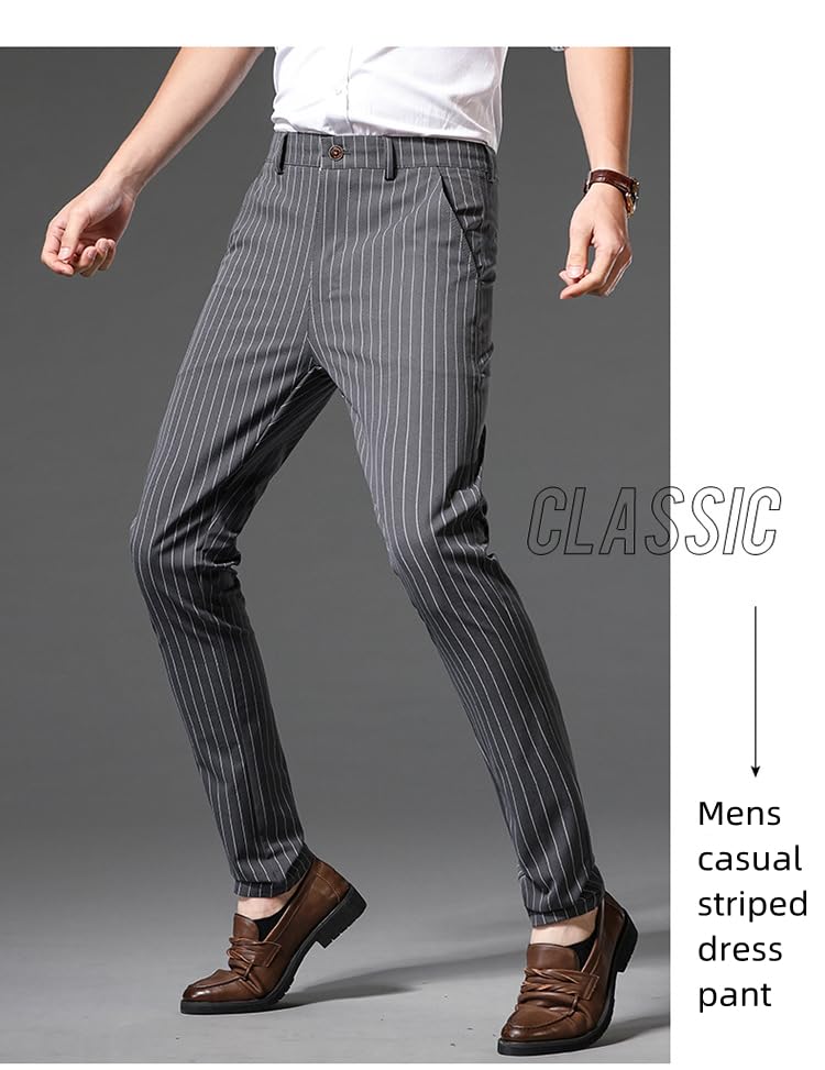 Banana Bucket Mens Casual Lightweight Wine Striped Stretch Slim Fit Business Golf Dress Pant Slacks Tapered Trousers2