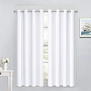 Yakamok Pure White Curtains 45 Inch Length, Grommet Top Small Window Drapes for Living Room/Bedroom(52 Inch Width, 2 Panels)