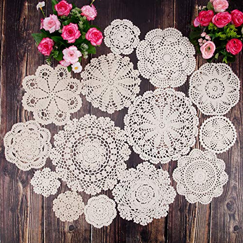 image for YINGYOU TOSEEY 14Pcs 100% Cotton Hand Crochet Doilies 3-10 inches Roun