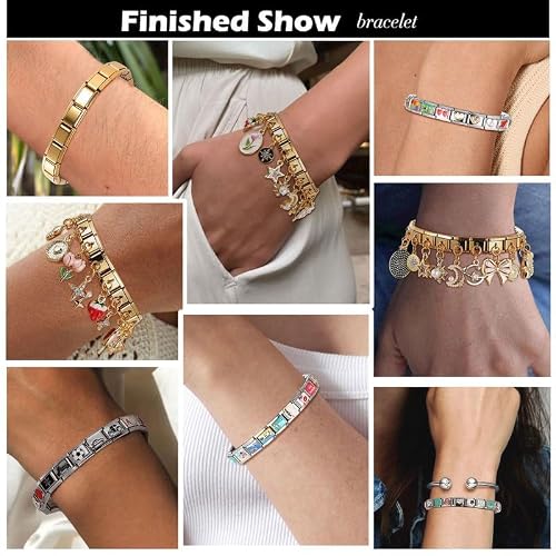 Loozykit Italian Charm Bracelet Charms Set with Opening Tool and 10Pcs Charms 9mm Italian Module Stainless Steel Links Bulk Pack Handmade DIY Jewelry Gifts,Rosy Whimsy — view 4