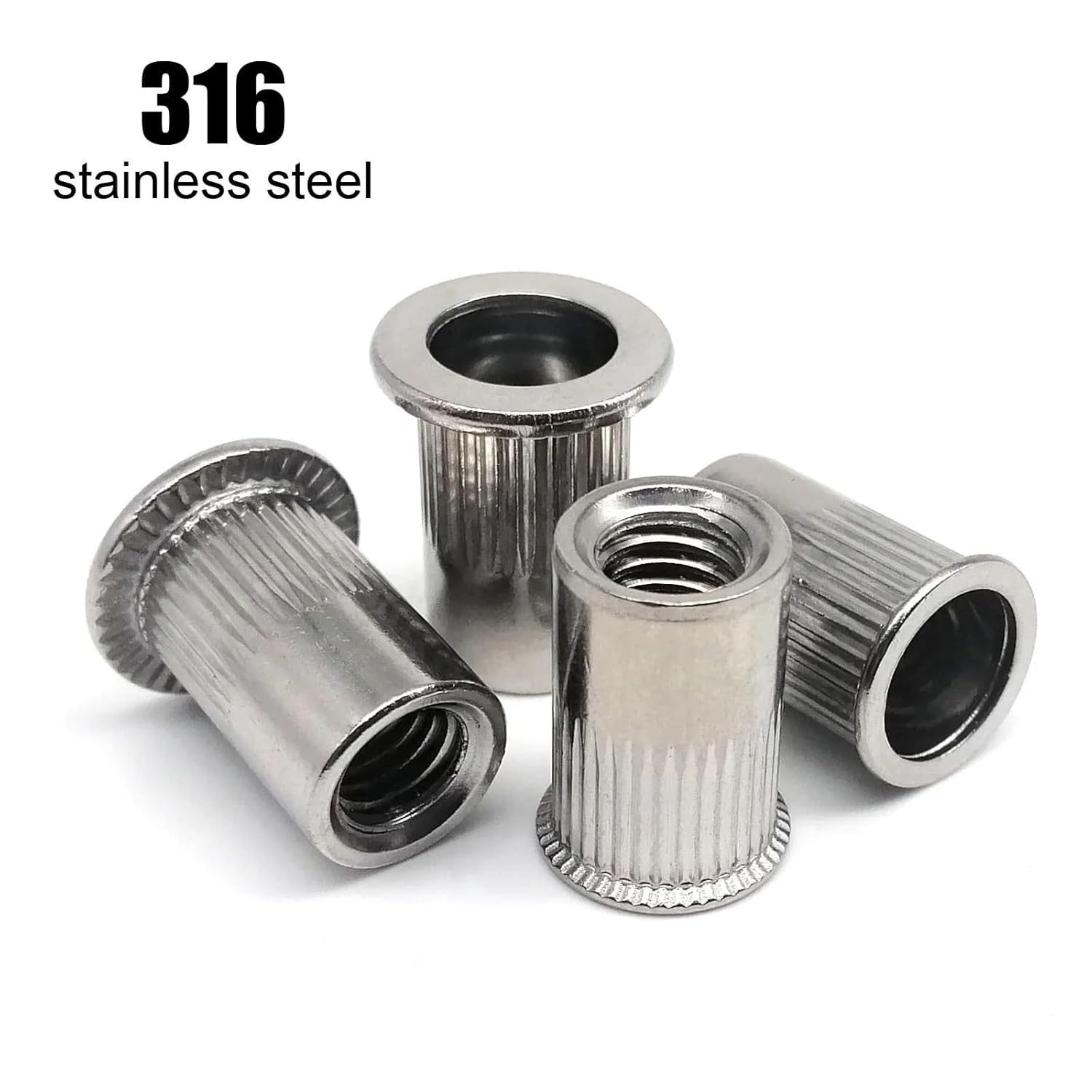 10-100pcs Rivet Nut M3 M4 M5 M6 M8 M10 M12 Marine Grade 316 Stainless Steel Insert Flat Head Small Countersunk Head Rivnut Nutsert(Flat Head,40pcs M8)