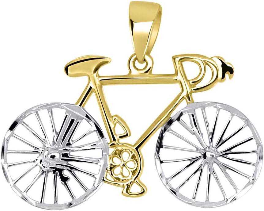 Jewelry America Solid 14k Yellow Gold Two-Tone Bicycle Bike with Textured Wheels Pendant