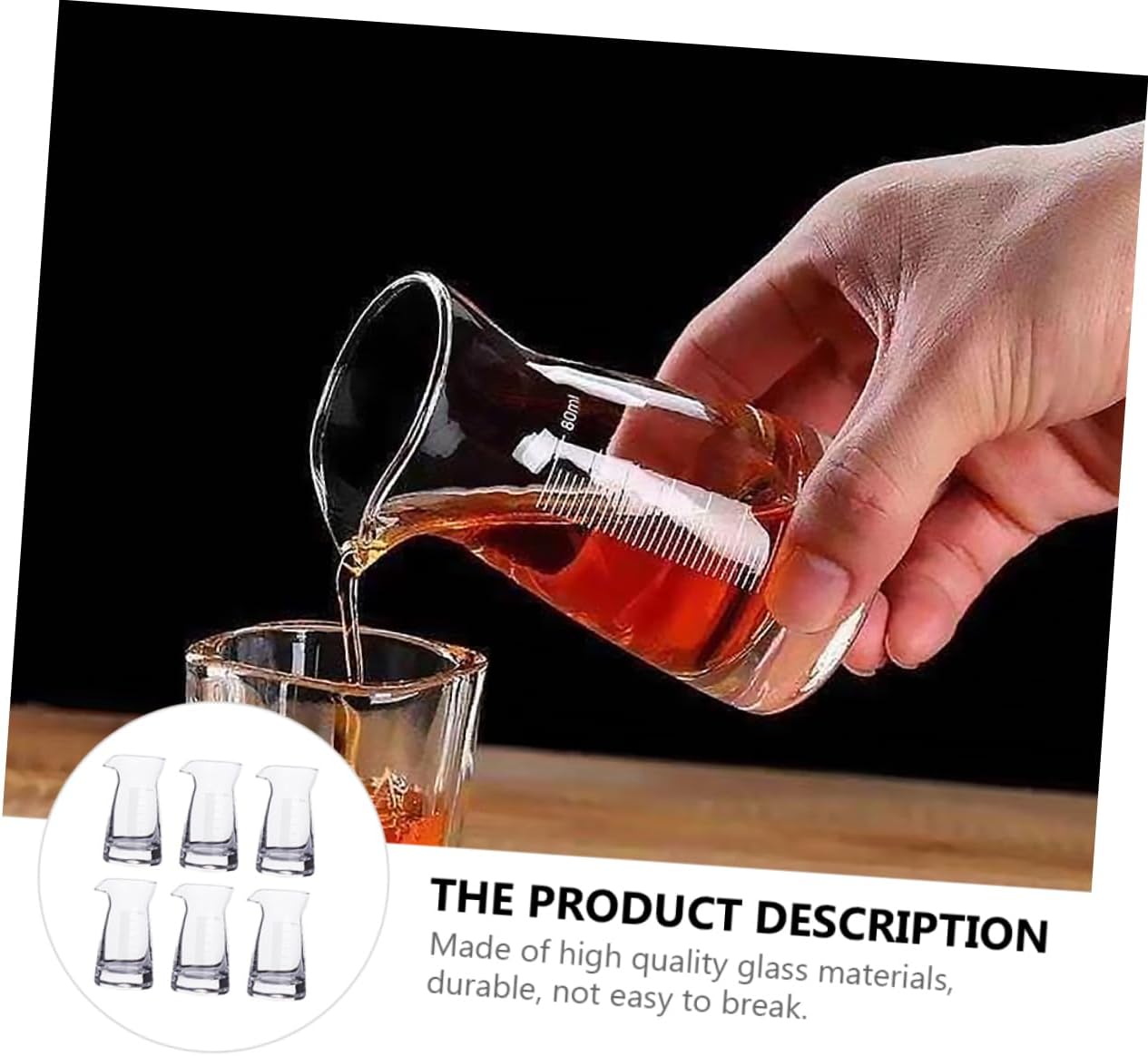 Ciieeo Wine Dispenser Shaker 80ml Liquid Measuring Cups Glass Jugs for Bar Cocktail