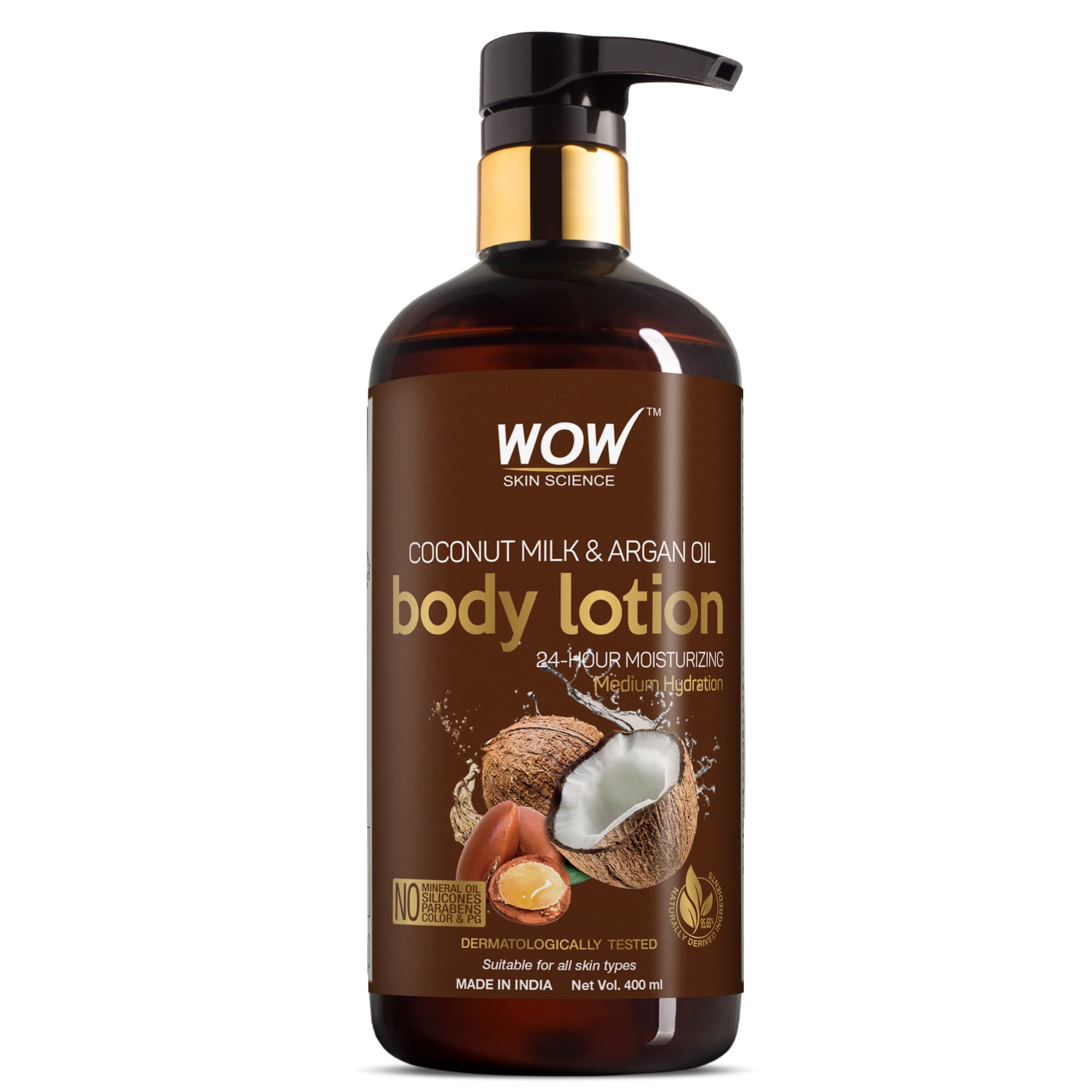 Coconut Milk & Argan Oil Body Lotion - Medium Hydration - No Mineral Oil, Parabens, Silicones, Color & PG - 400mL
