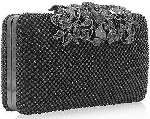 Dexmay Rhinestone Crystal Clutch Evening Bag With Flower Clasp Women Purse For Wedding Pewter #TOP1