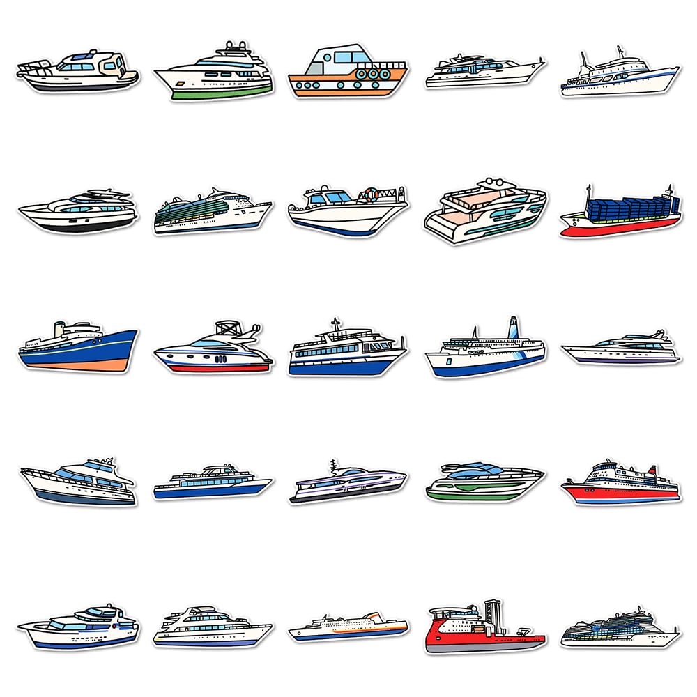 Popular Ship & Boat Vinyl Stickers, 50 PCS Waterproof Cartoon Vehicle Decals for Laptops Scrapbooking, Journals, Notebooks - Image 2