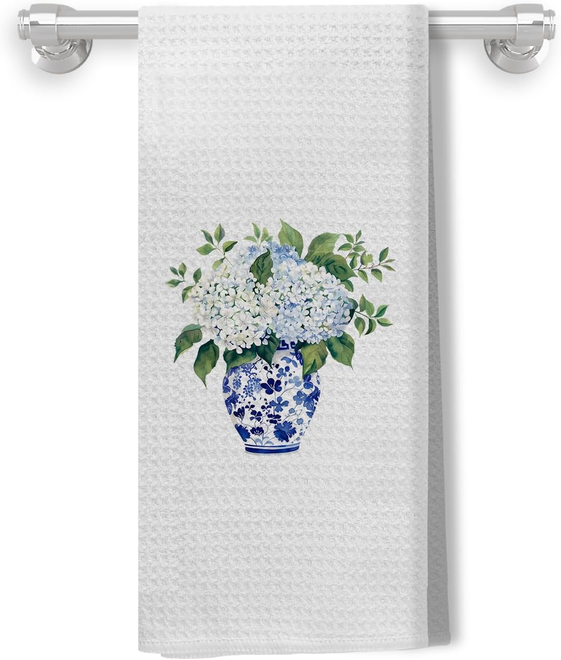 Chinoiserie Blue and White Porcelain Kitchen Towels, Preppy Chinoiserie Hydrangea Floral Dish Towels for Kitchen, Blue and White Hand Towels for Bathroom, Chinoiserie Decor, 16x24 Inch