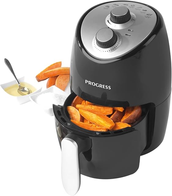 Progress EK2817HPH Go Healthy Hot Air Fryer, Non-Stick Coated Cooking Basket, Adjustable Temperature Control, 30 Minute Timer, Cook Using Little or No Oil, Small & Compact, 2 Litre Capacity, 1000 W