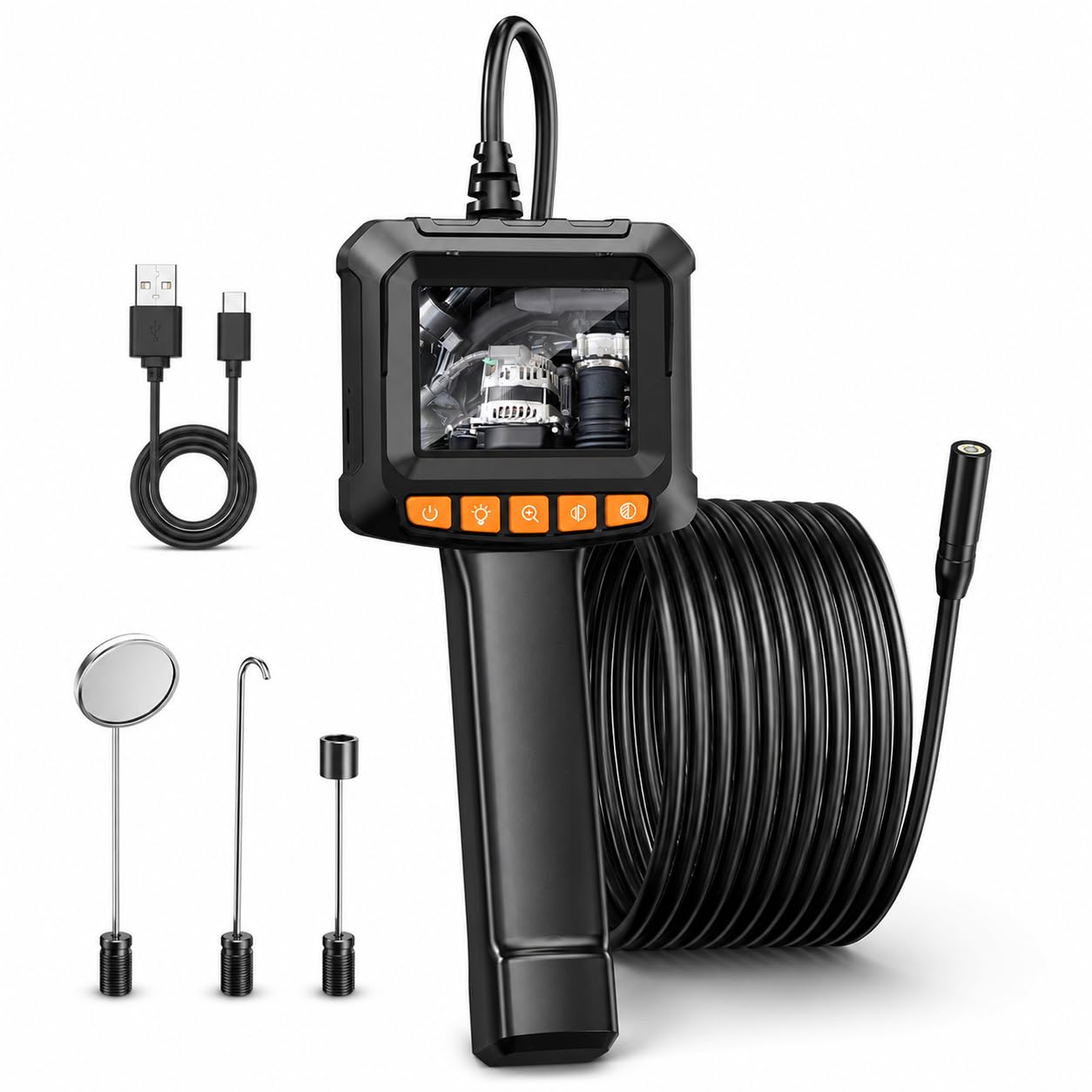 Industrielle Endoskopkamera, 2,4 Zoll, 2 MP, 360 Grad drehbare Sonde, 10 m Einzelobjektiv