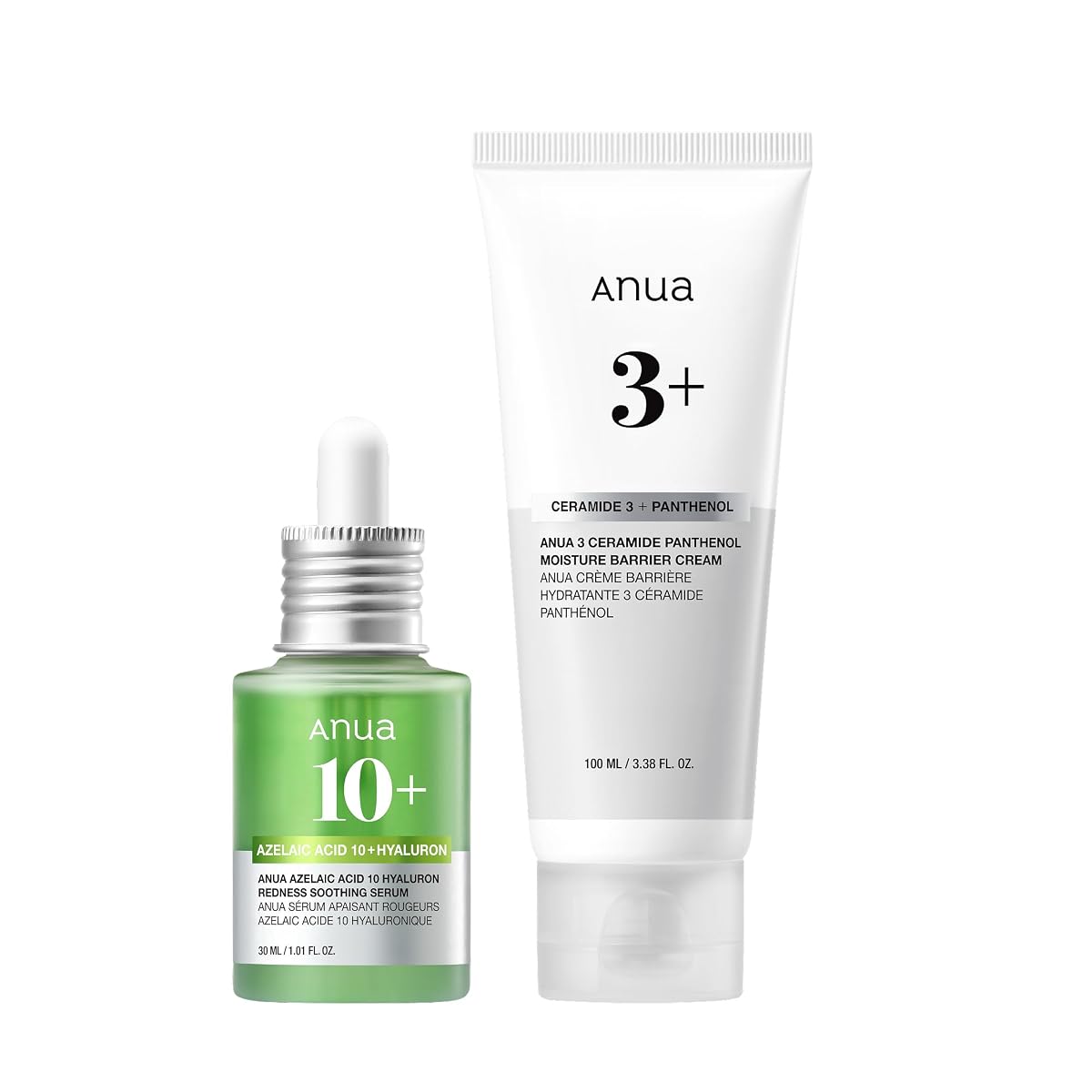 ANUA Soothing & Barrier Support Duo, Azelaic acid serum for face with Ceramide barrier moisturizer, Spot Care & Calming Effect, Korean Skincare Set