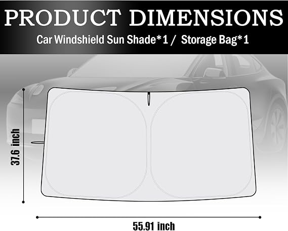 Car Windshield Sun Shade,Foldable Windshield Cover Sun Shade Compatible with Tesla 2017-2026 Model 3/Y,Oxford Cloth Car Sunshades for Windshields for Blocking Sunlight with Storage Bag