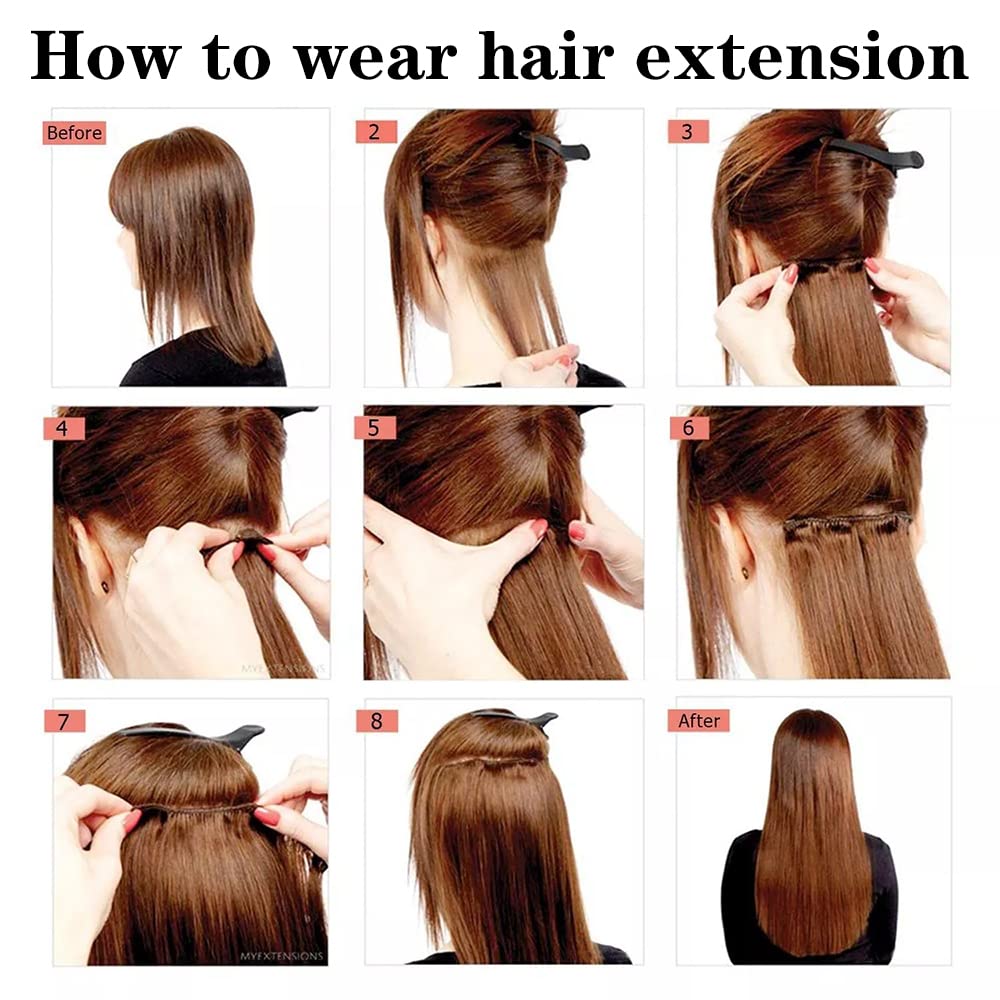 Extensión De Cabello Extensiones de cabello sintético, extensiones de cabello con clip Postizo falso largo y recto 24 "7PCS Extensiones de cabello de fibra resistente al calor Cabeza completa for muje
