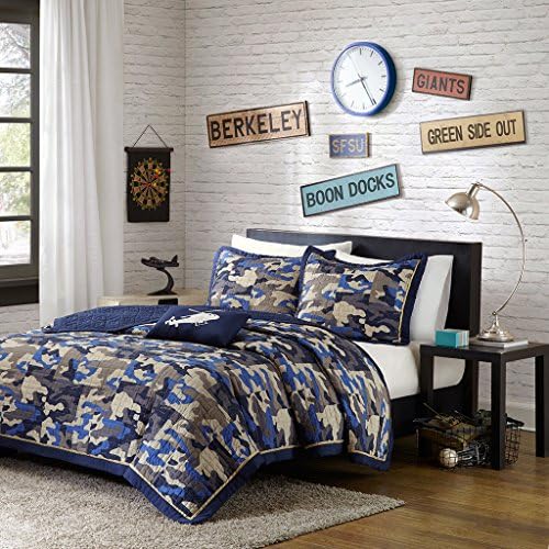 Mi Zone Cozy Quilt Set, Casual Modern Design, All Season Teen Bedding Coverlet Bedspread, Decorative Pillow, Boys Bedroom Décor, Twin/Twin XL, Josh Blue, 3 Piece