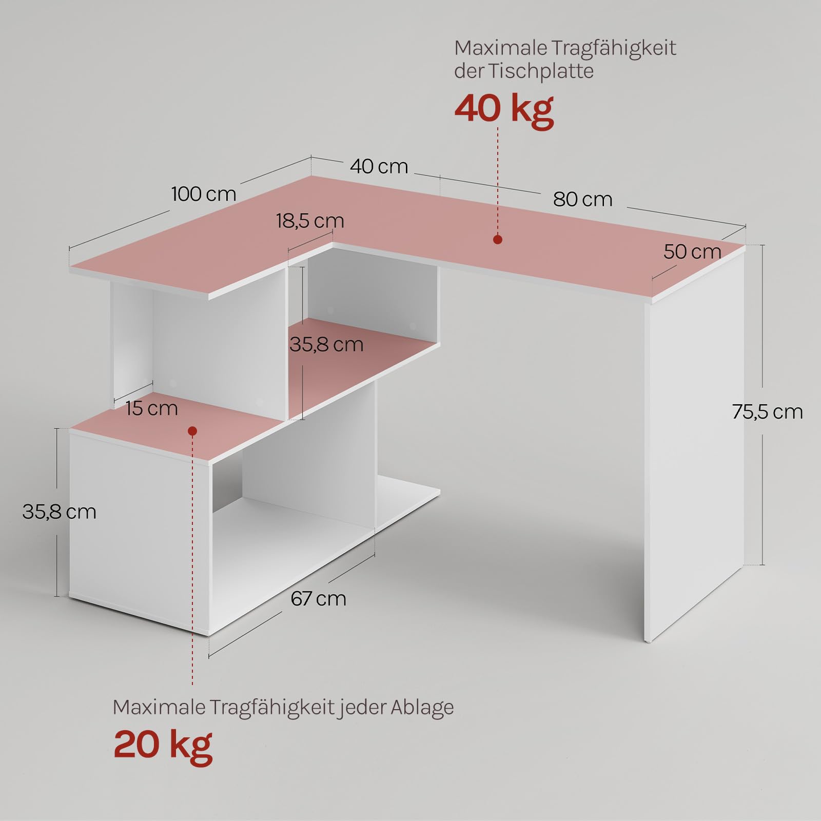 WOLTU Schreibtisch L Form, Eckschreibtisch mit Stauraum, 120x100cm, Bürotisch, Computertisch mit Ablagefächern, PC Tisch, Winkelschreibtisch, Arbeitstisch für Büro Arbeitszimmer, Weiß