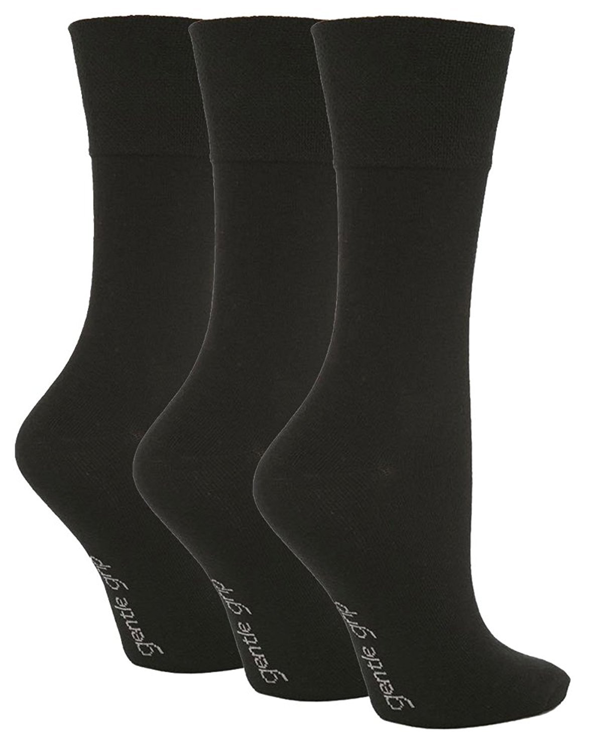 Hduk Ladies Socks Women's Black 3X Pairs Of Gentle Grip Non Elastic Plain Cotton Rich Socks/Uk 4-8 Eur 37-42 (Black)
