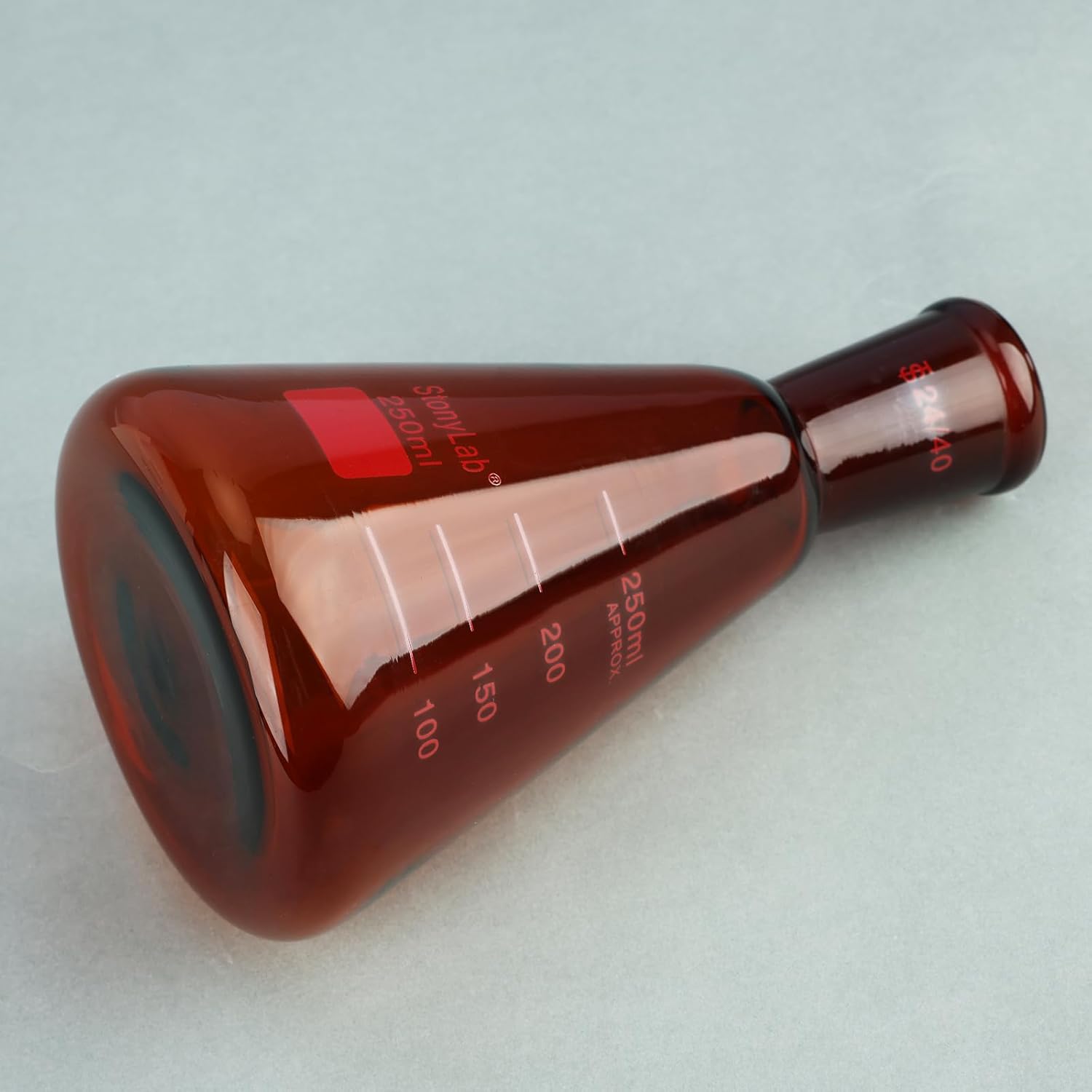 24/40 Joint Amber Erlenmeyer Flask (250 ml) Bundle with Amber Hex Head Hollow Glass Stopper (24/40 Joint) - stonylab Bundle