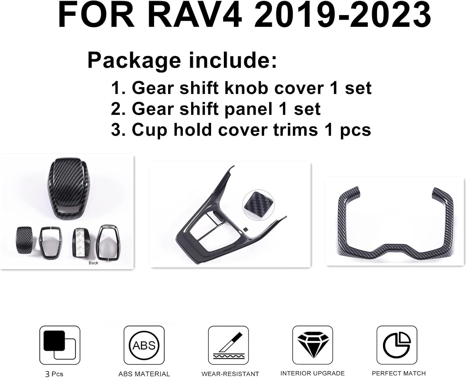 for RAV4 2019-2025 Gear Shift Protective Panel, Cup Holder Trims, Gear Shift Knob Cover Interior Center Console Anti-Scratching Protector for Toyota RAV 4- Sporty Carbon Fiber
