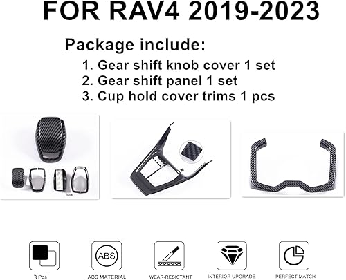 Miniatura 2 de Para RAV4 2019-2025 Panel protector de cambio de marchas, bordes de soporte de vasos, cubierta de perilla de palanca de cambios interior consola