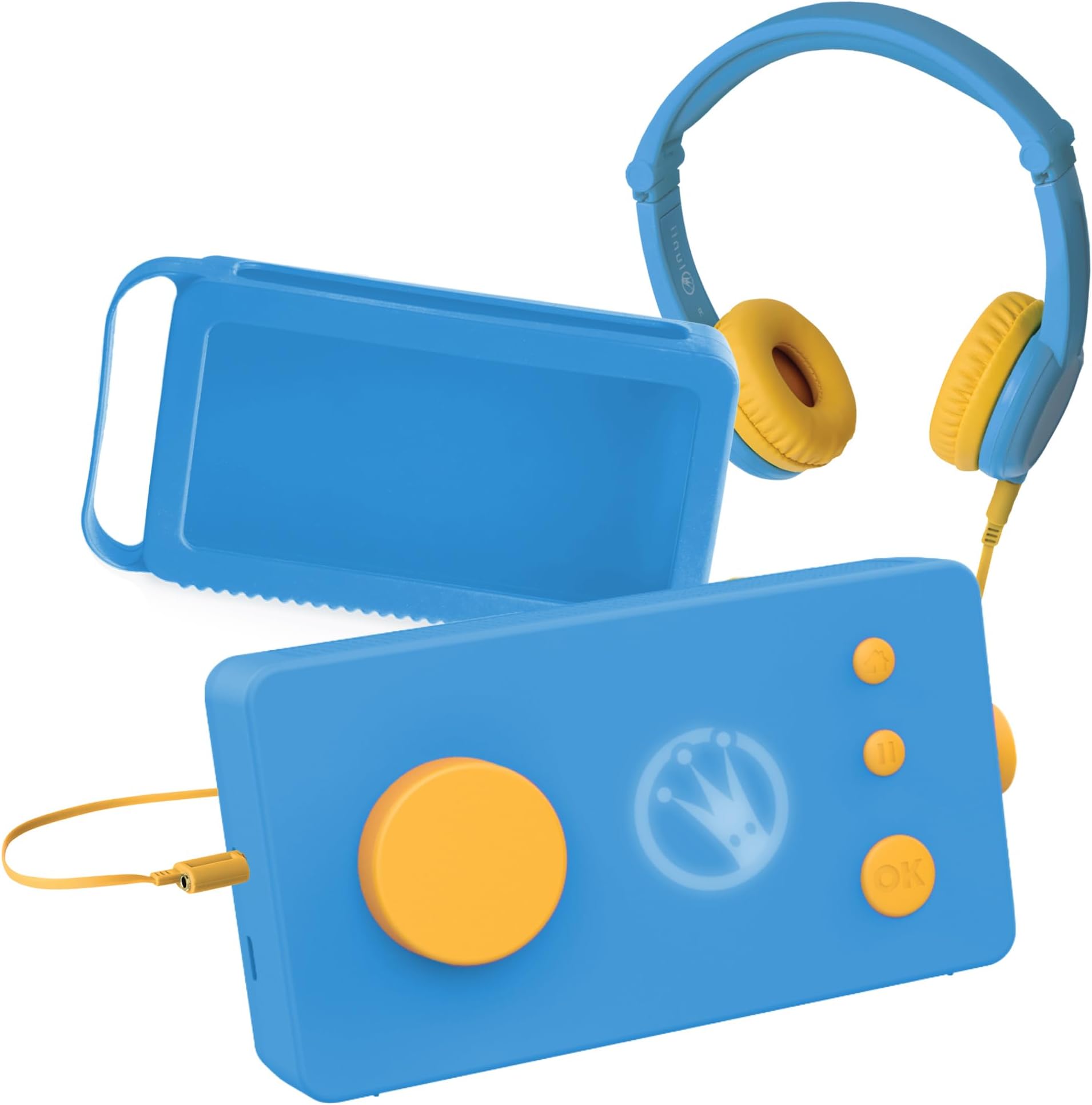 Lunii - My Factory Blue Stories Pack and Blue Headphones and Blue Shell - Storybox + Children's Headphones + Protective Case + 2.5 hours of stories to compose included to download