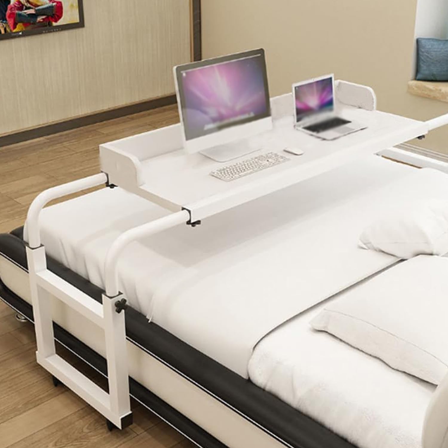 Table de lit réglable avec roulettes pour lit d'hôpital et convalescence
