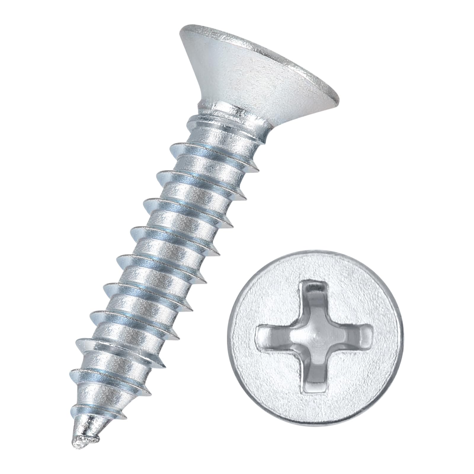 Kozelo 100pcs Phillips Flat Head Wood Screws - [#14x1-1/2"] Carbon Steel Countersunk Self Tapping Screws for Furniture Assembly, Interior Trim, Outdoor Construction, Bluish-white — image 1