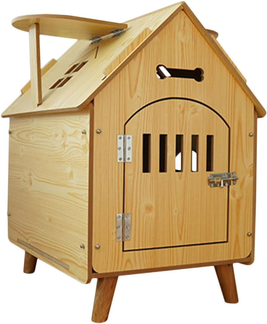 Wooden Dog House Outdoor Indoor Shelter Medium Size with Fence Weather-Resistant Pet Kennel Cabin for Garden and Home Use