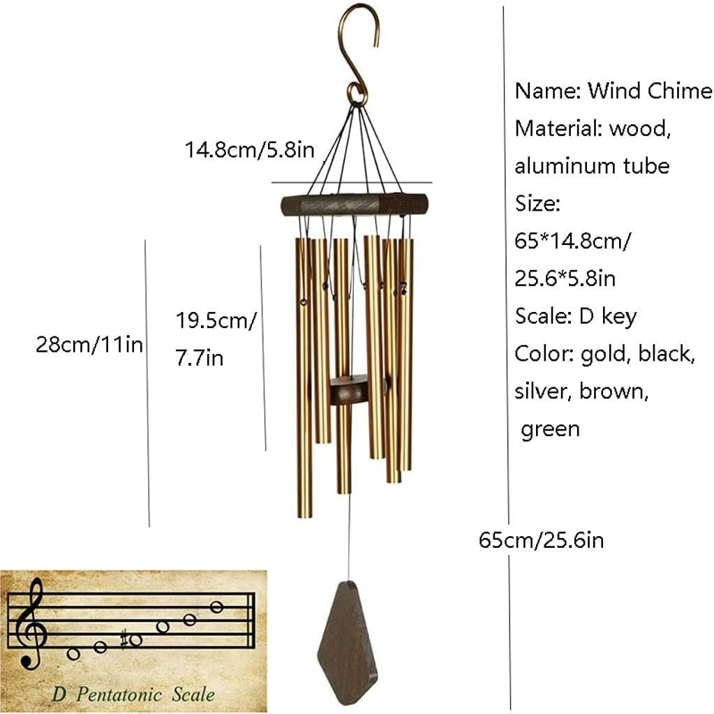 Metal 6-Tube Wind Chimes Creative Unique Personalized Wind Chimes with S Hooks Outdoor Commemorative Gifts (Color : Green Size : 25.6inchs) (Silver 25.6inchs) image 2