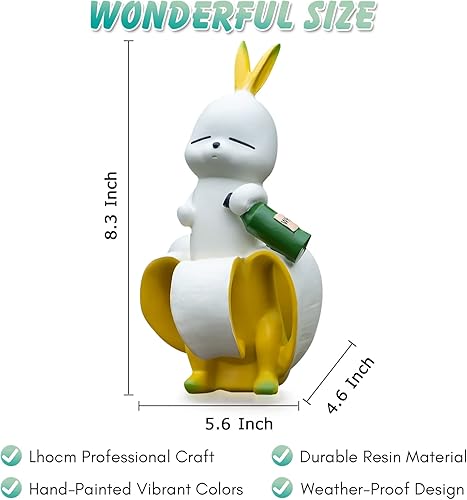 Miniatura 2 de Lhocm Adornos de figuras de conejo para decoración de jardín, 8.3 pulgadas, resina creativa, conejo, plátano, conejo, gnomos de jardín para