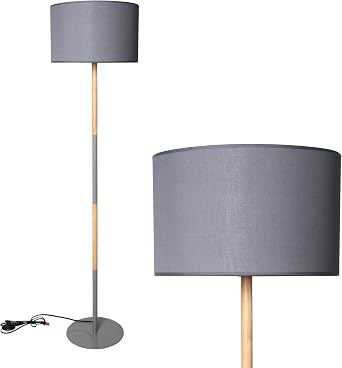 Standing Floor Lamp, Modern Tall Grey Floor Lamps with Foot Switch & Fabric Lamp Shade, Vintage Reading Lamp for Living Room Bedroom Study Room 8W LED Bulb Included