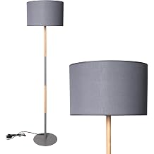 Standing Floor Lamp, Modern Tall Grey Floor Lamps with Foot Switch & Fabric Lamp Shade, Vintage Reading Lamp for Living Room Bedroom Study Room 8W LED Bulb Included