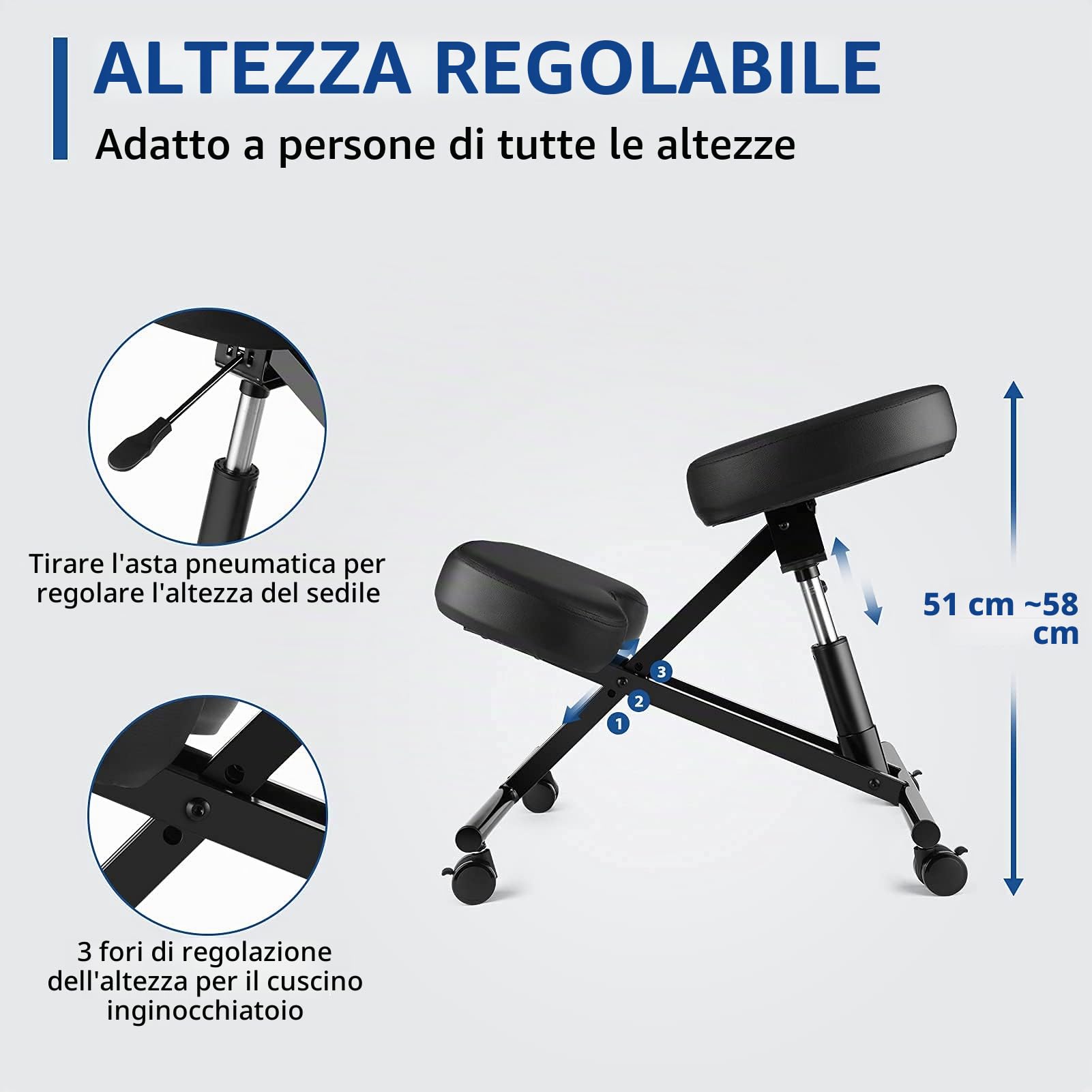 Himimi Sedia ergonomica inginocchiatoio regolabile in altezza con cuscini in schiuma spessa per la casa e l'ufficio, nuova pompa d'aria migliorata