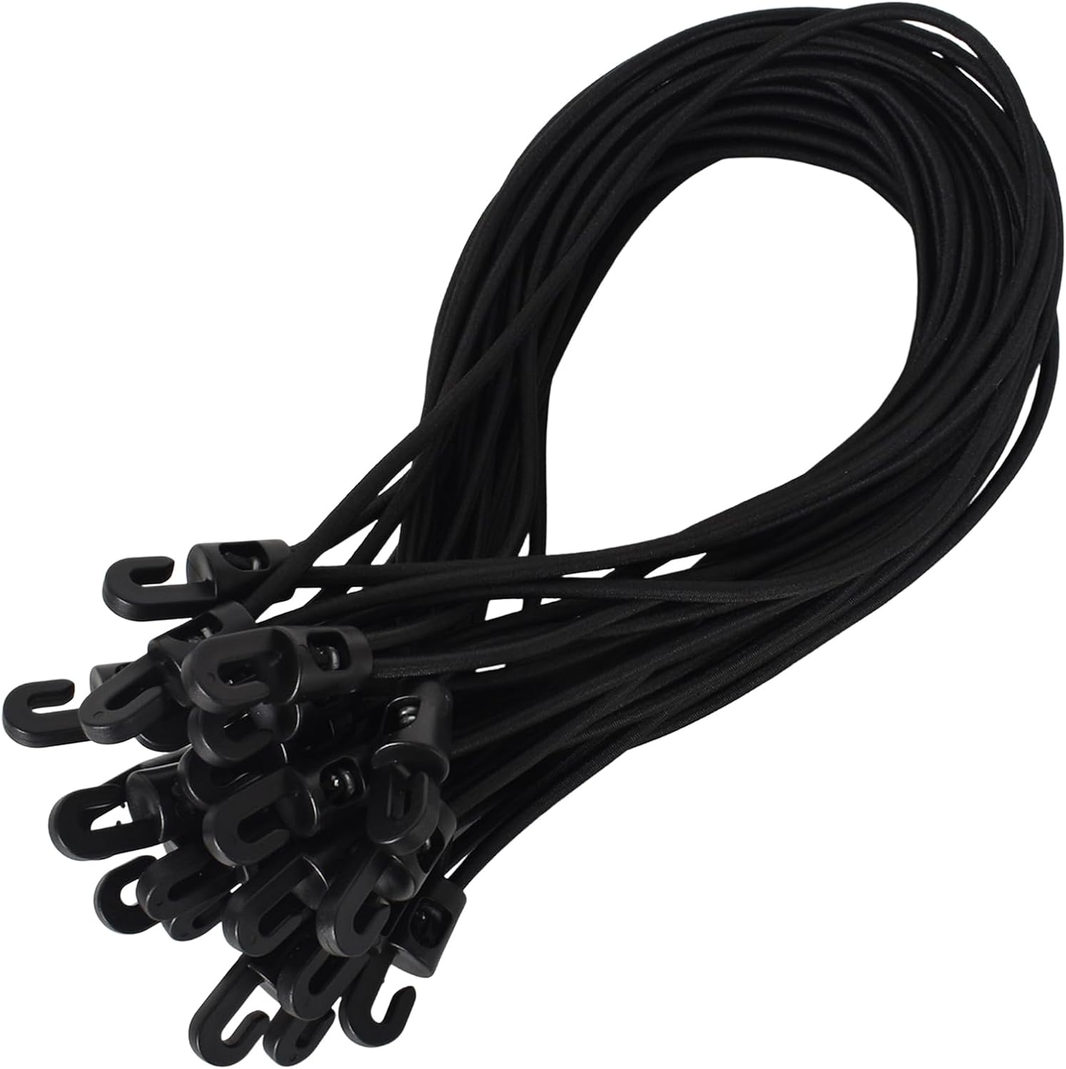 Set of 20 Bungees with Hooks - 30 cm Elastic Rubber Tensioners for Secure Awning Attachment, Camping & Luggage - Weatherproof Expander Set for Tents, Tarpaulins & Outdoor Applications (Black)