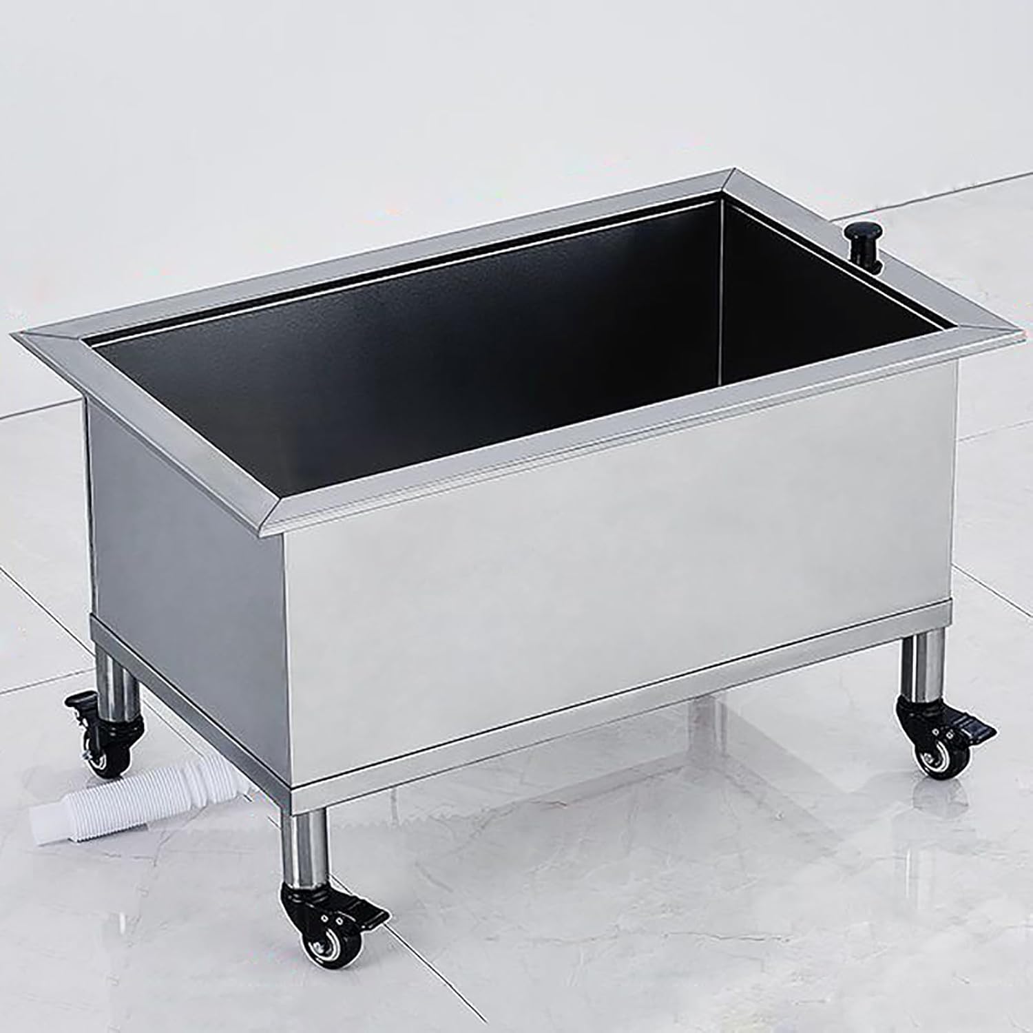 Stainless Steel Floor Mop Sink with Wheels & Drainage - Commercial Utility Tub for Kitchen, Restaurant, Business, Garage - 28.7" Mop Service Basin