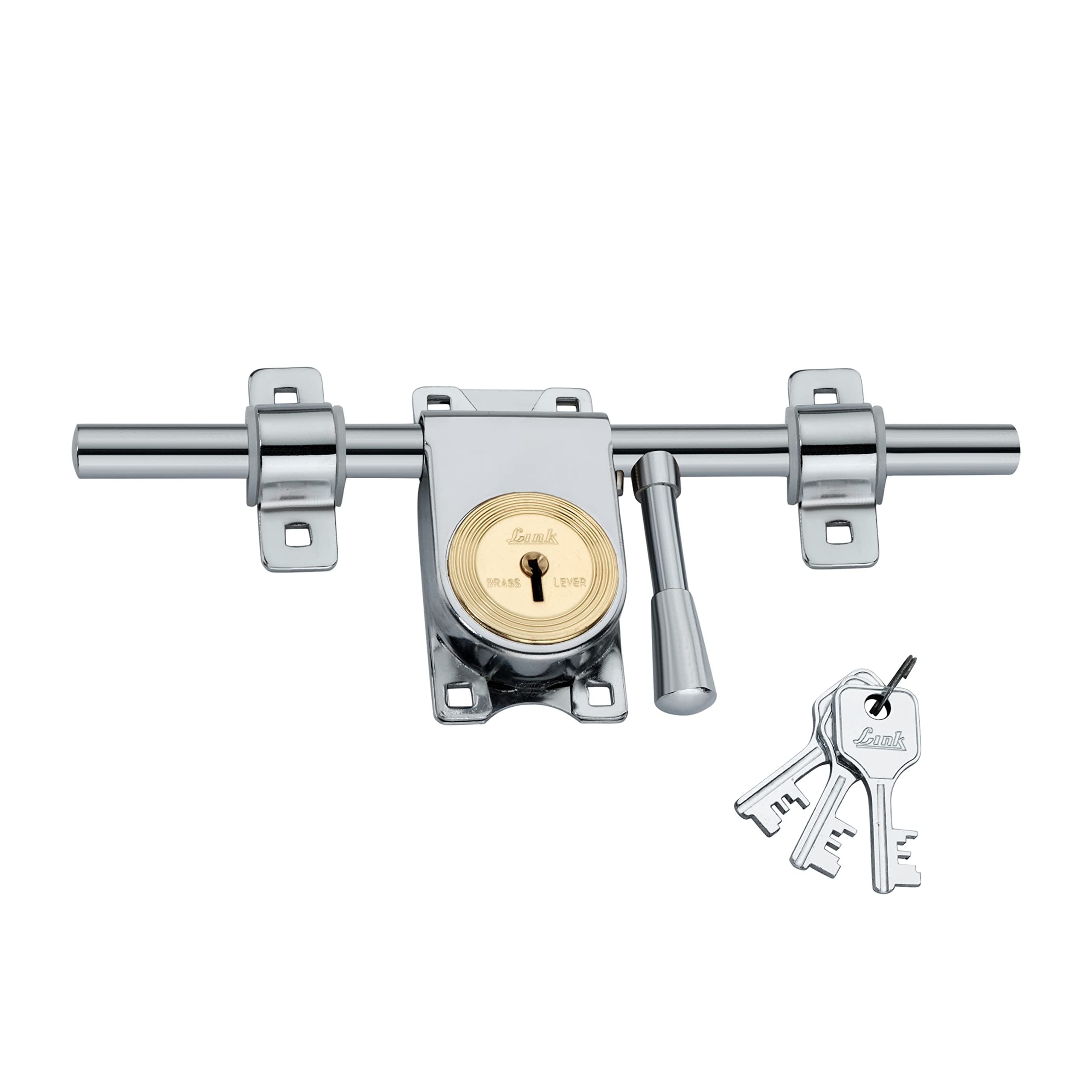 link kadi-tala rod lock 11 inches with brass levers and steel body | 3 keys | silver | 5 year warranty