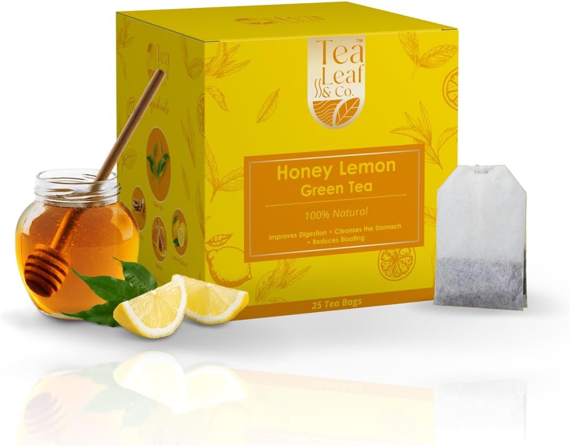 Tea Leaf & Co. Honey Lemon Green Tea with Vitamin C Boosts Immunity Digestion & Metabolism Zero Calories 25 Green Tea Bags Pack of 1