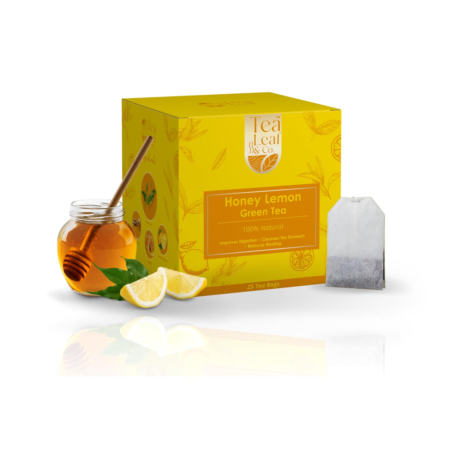 Tea Leaf & Co. Honey Lemon Green Tea with Vitamin C Boosts Immunity Digestion & Metabolism Zero Calories 25 Green Tea Bags Pack of 1