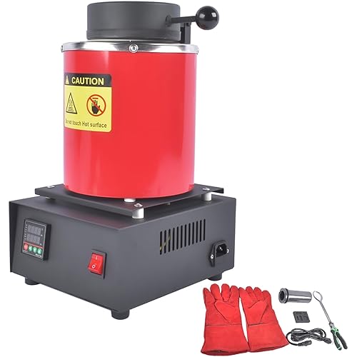 2KG Gold Melting Furnace, 1500W 2012°F Melting Furnace Digital Smelting Furnace Kit with Fluted Graphite Crucible, 110V Electric Metal Melting Furnace Tools for Gold Silver Aluminum Copper Metal Scrap