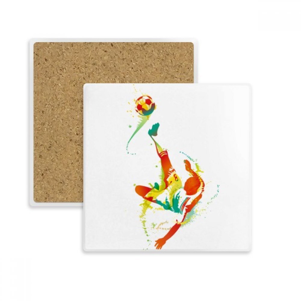 Joueur de Football Coaster Absorbent Carré en Pierre Motif Multicolor