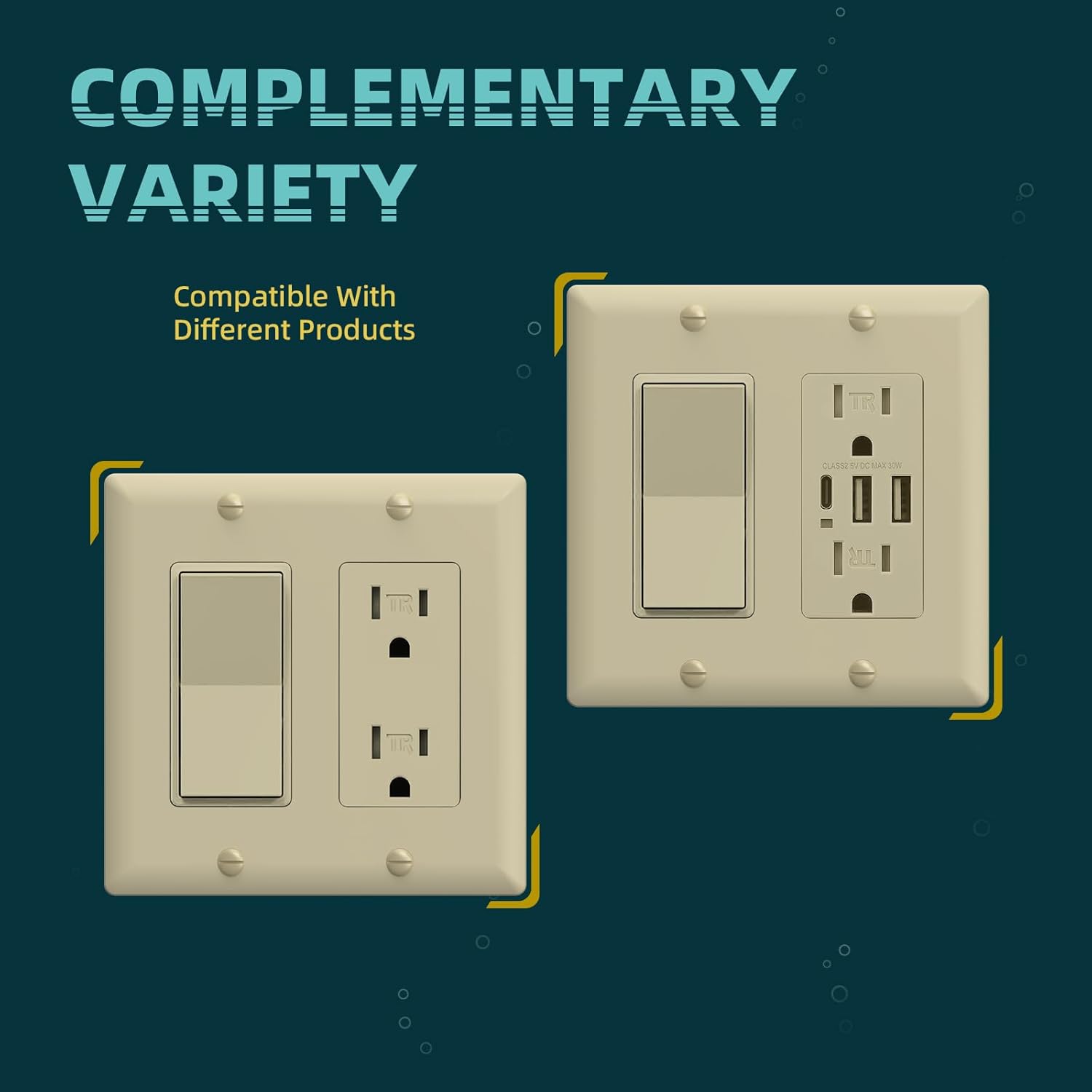 TOPELER 2-Gang Light Switch or Outlet Wall Plate, Unbreakable Thermoplastic Faceplate Cover, Gloss Finish，Standar Size 4.5 x 4.53 inches, ETL Listed, Ivory, 12 Pack