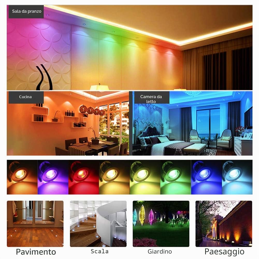 Faretti Incasso,Lixada 10PCS Luci di Coperta LED con Telecomando 500LM Lampada da Incasso a Terra 16 Colori RGBW 4 Modalità di Illuminazione Regolabile IP67 Impermeabile