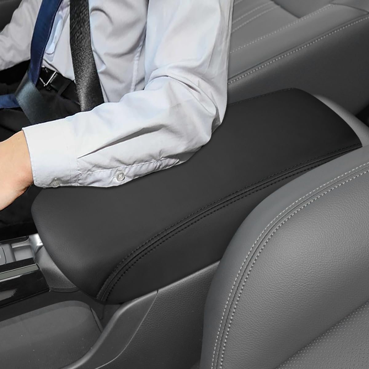 INTGET Center Console Cover for 2026 Honda HRV/HR-V Accessories 2023 2024 2025 Leather Car Armrest Arm Rest Box Lid Middle Console Seat Cover Protector (Black Stitches, 2023+)