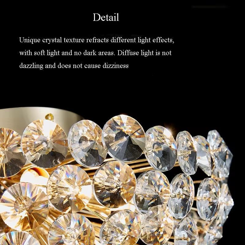 Image of Crystal Ceiling Light, Gold Finish, Flush Mount, Modern Luxury Chandelier for Bedroom Living Room (Elara)